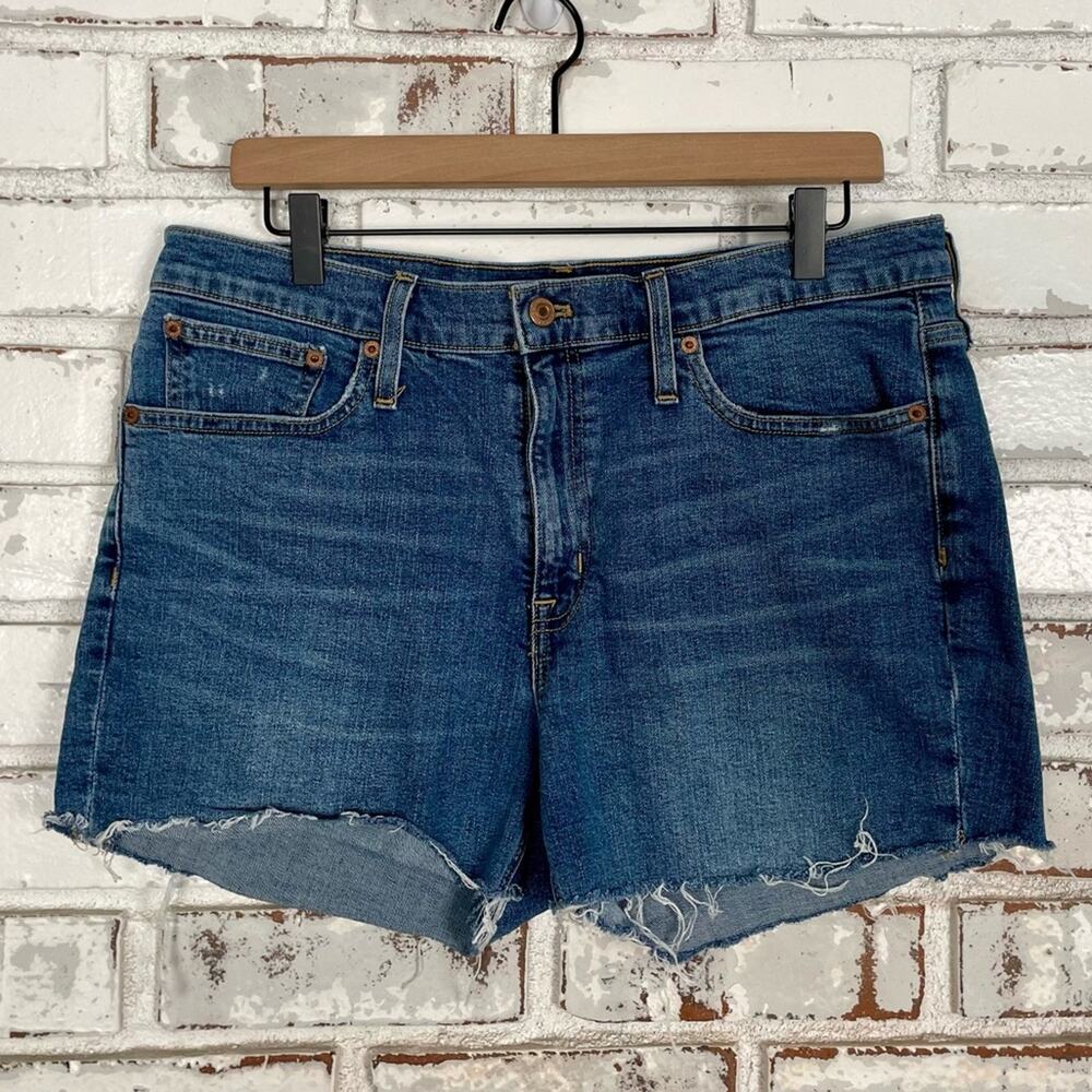 J. Crew Mercantile Med Dark Denim Midrise Jean Cutoff Cotton Shorts Sz 30 Waist